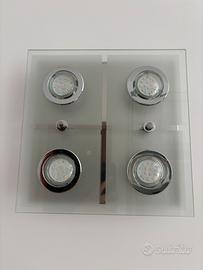 Plafoniera quadrata 4 faretti LED cromati