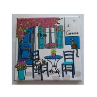 Quadretto Grecia stampa tela tavolo sedie porta