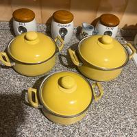 Set 3 pentole vintage con smalto giallo anni 60/70