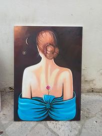 Quadro dipinto olio su tela donna di spalle