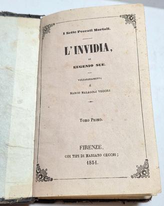 Libro Antico 1851 Eugenio Sue L'Invidia Illustrato