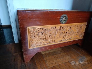 BAULE IN LEGNO INTARSIATO CINA ANNI 60