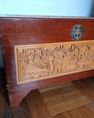 BAULE IN LEGNO INTARSIATO CINA ANNI 60