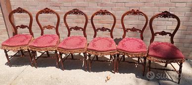 6 Sedie Antiche in Stile Luigi Filippo
