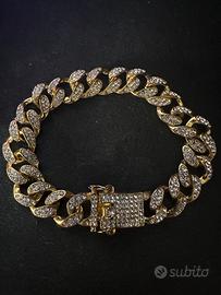 Bracciale Cubano con zirconi colore oro