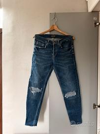 Jeans Zara Slim Fit strappi Ginocchia biker Blu