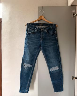 Jeans Zara Slim Fit strappi Ginocchia biker Blu