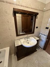 Mobile Bagno Legno, Lavandino Piano Marmo,Specchio