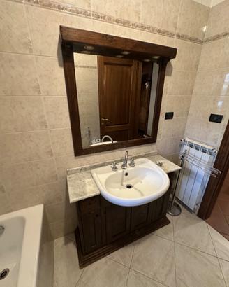 Mobile Bagno Legno, Lavandino Piano Marmo,Specchio