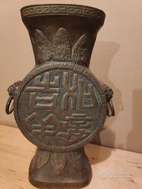 antico vaso bronzo Cina/Giapp.-cera persa-cm.40,5