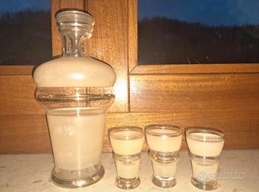 set da liquore vintage bottiglia + 3 bicchierini 