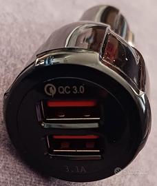 CARICABATTERIE DA AUTO USB CARICATORE CELLULARE