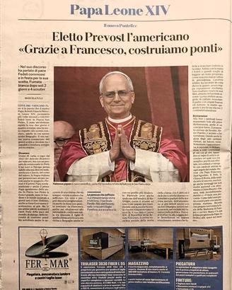 GIORNALE L'ARENA DI VERONA 9 5 2025 PAPA LEONE XIV