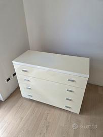 Cassettiera, 4 cassetti, bianco panna lucido