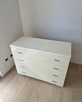 Cassettiera, 4 cassetti, bianco panna lucido