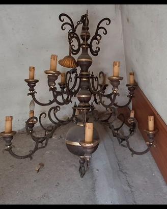 Lampadario d'epoca stile Luigi XVI in ferro batt