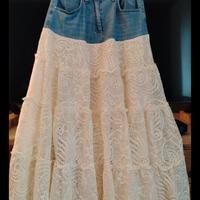 gonna in jeans e pizzo