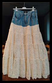 gonna in jeans e pizzo