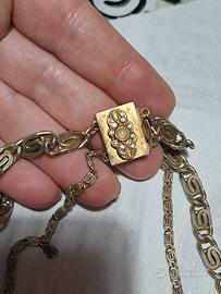 collana vintage retro' con gancio perla e brillant