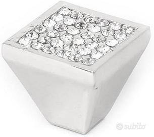 Pomello Acciaio Cromato Strass Cassetto Argento