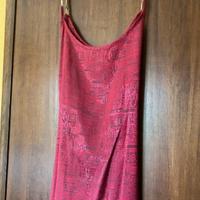 Vestito lungo M Thai silk rosso con pattern etnico