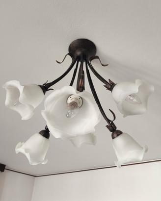 Lampadario in acciaio e vetro