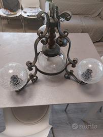 lampadario vintage ferro battuto-vetro-legno