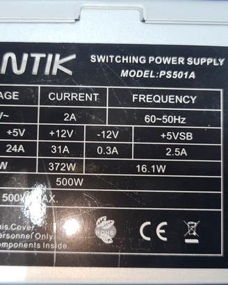 Alimentatore da 500w per pc case nuovo nel suo ori