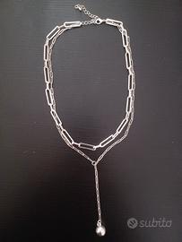 COLLANA A DOPPIA CATENA A “Y” IN METALLO ARGENTAT