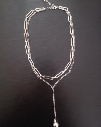 COLLANA A DOPPIA CATENA A “Y” IN METALLO ARGENTAT