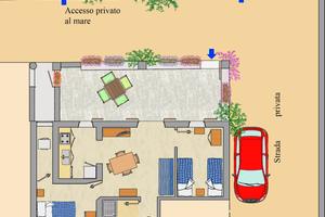 Veramente sulla spiaggia con veranda e giardino