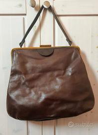 Borsa donna vintage autentica, in pelle, marrone