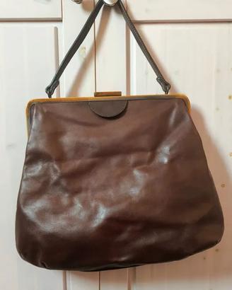 Borsa donna vintage autentica, in pelle, marrone