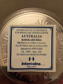 Moneta Australian Kookaburra - 1 Kg Argento 999