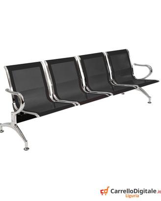 Panca per sala attesa 4 posti in acciaio Nero