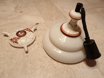 Lampadario vintage ceramica e vetro