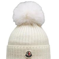 Moncler cuffia berretta in lana bianca pon pon