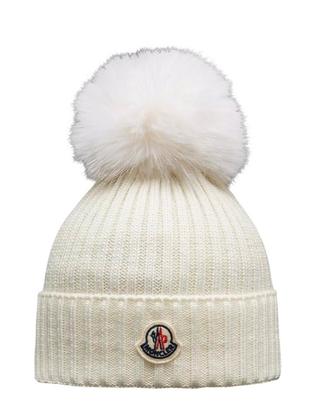 Moncler cuffia berretta in lana bianca pon pon