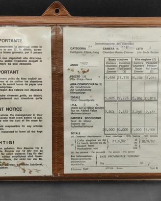 Prezziario albergo anni 80 vintage