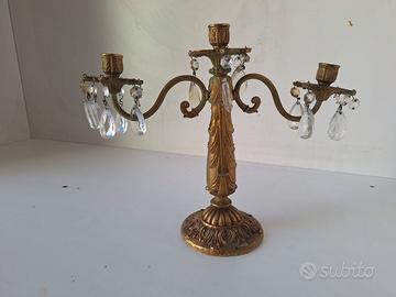 Candelabro metallo con gocce di cristallo