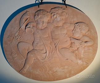 Pannello bassorilievo in terracotta toscana