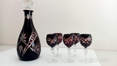 servizio liquori in cristallo rosso 