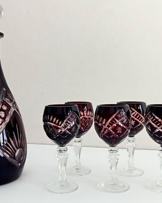 servizio liquori in cristallo rosso 