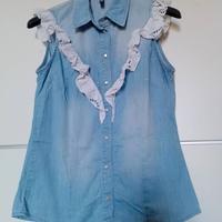 Liu Jo camicia in jeans con frappe in sangallo