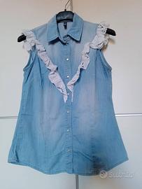 Liu Jo camicia in jeans con frappe in sangallo