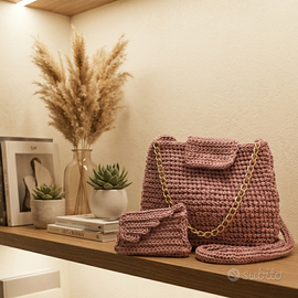 Set Borsa + portatessere Uncinetto Handmade