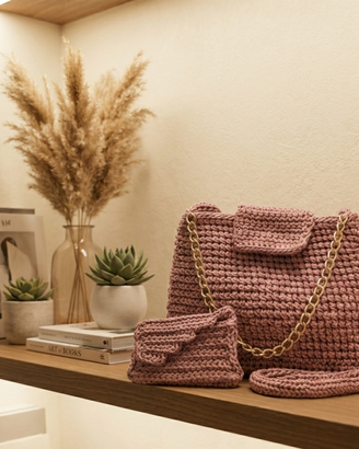 Set Borsa + portatessere Uncinetto Handmade