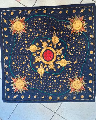 Foulard vintage quadrato fantasia astrale blu con