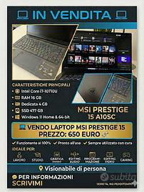 Notebook msi i7 per gaming e molto altro