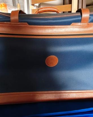 Valigia borsone blu con inserti in pelle